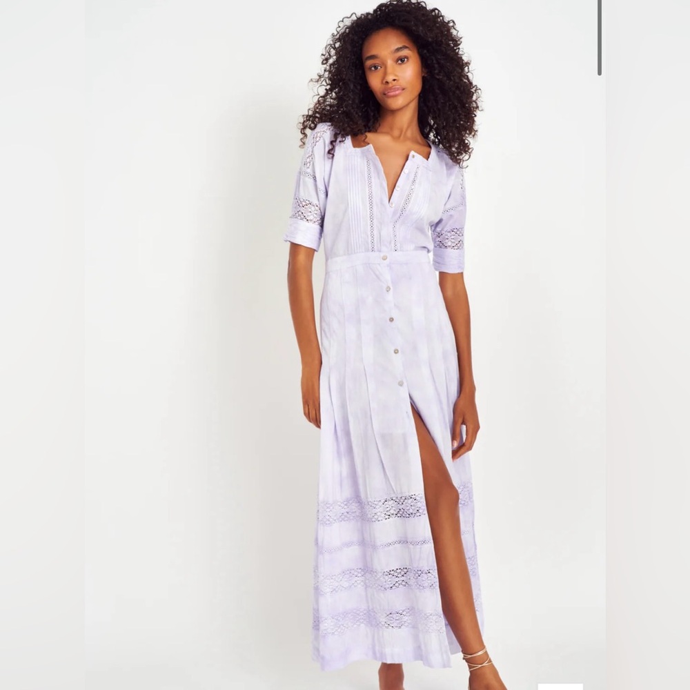 Loveshackfancy Edi Cotton Midi Dress Purple NWT